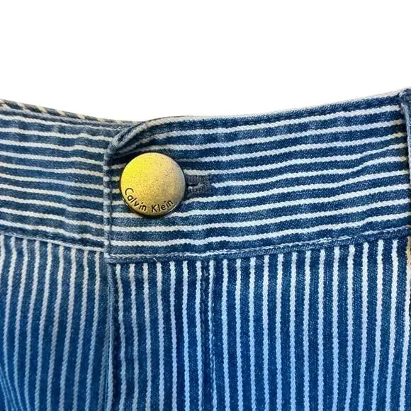 Calvin Klein Jeans Denim Shorts Sz 2 Blue White Pinstripe Mid-Rise Cotton Blend - Picture 8 of 10